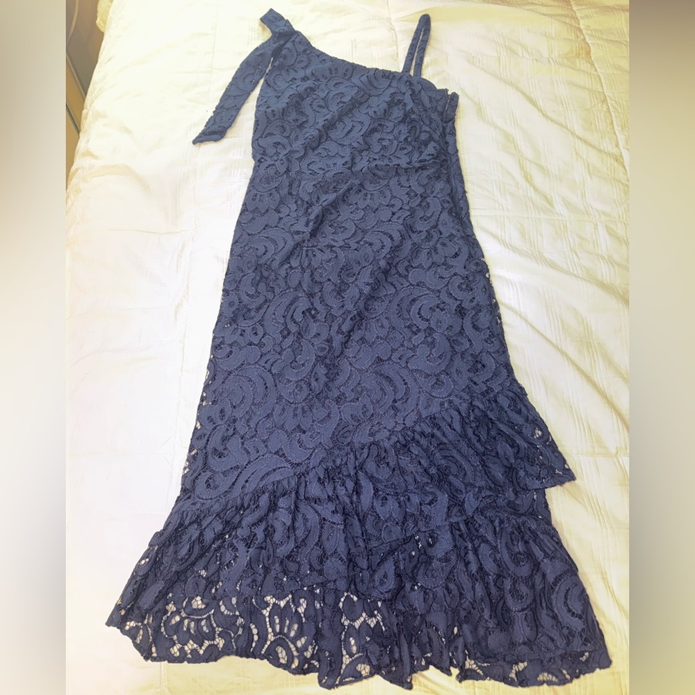 Kensie One Shoulder Midnight Blue Lace Dress